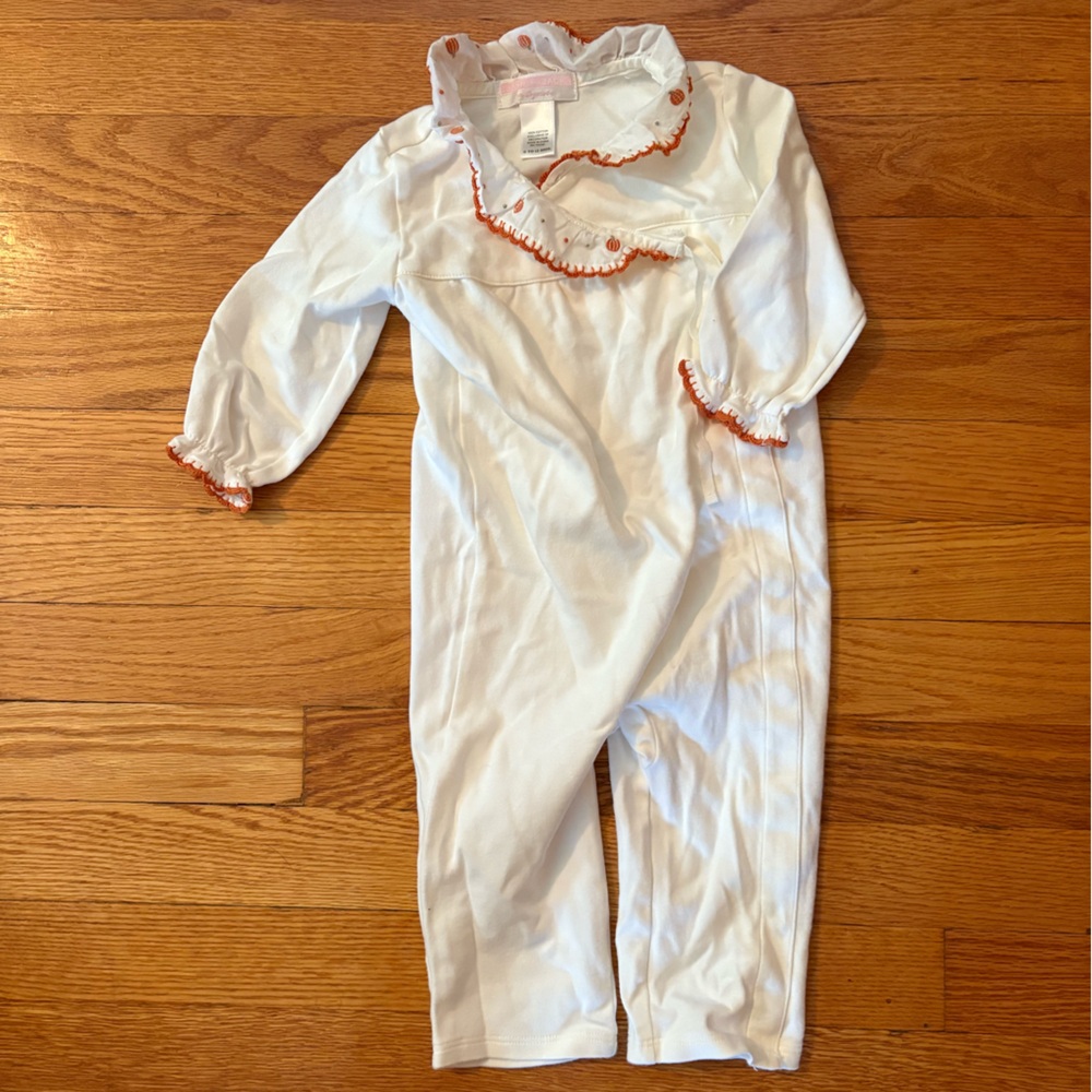 Janie & Jack White Baby Romper with Orange Pumpkin Trim